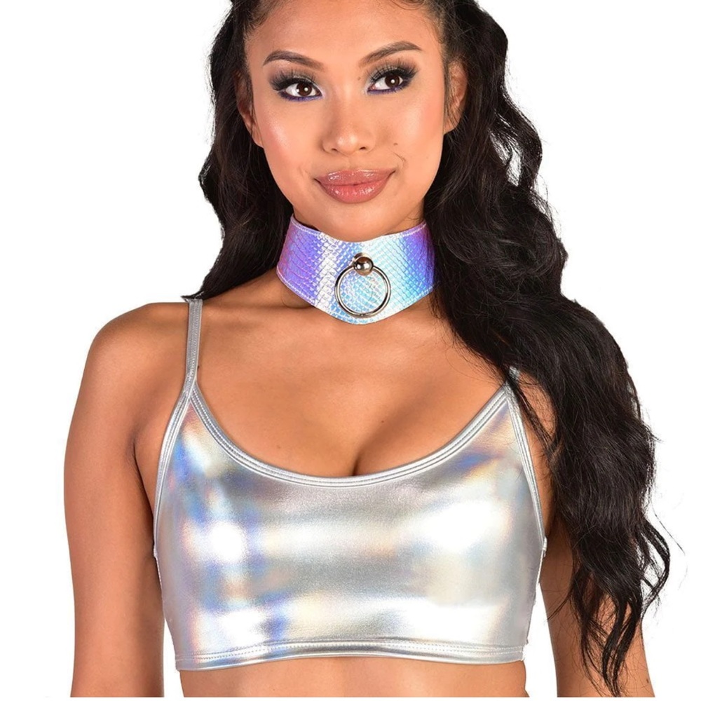 J. Valentine X IHR Silver Beam Holographic Crop Top NEW
